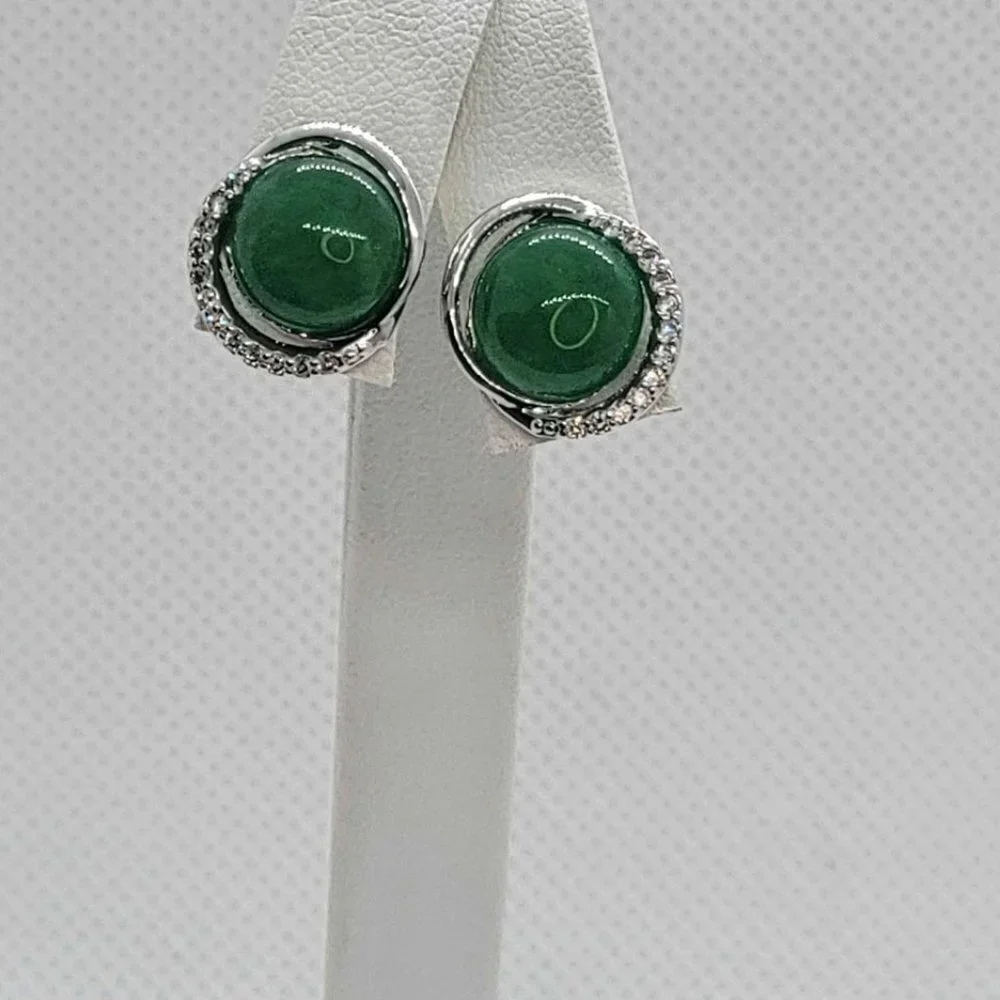 Brand New Round Green Jade Earrings